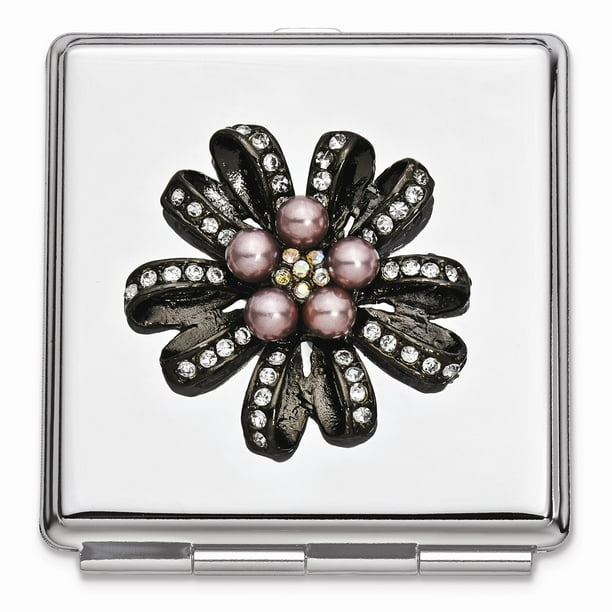 Silvertone with Swarovski Crystal Compact Mirror