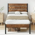 thumbnail image 2 of VECELO Twin Size Metal Platform Bed with Wooden Headboard, Strong Metal Slats/No Spring Box Needed, Brown, 2 of 8