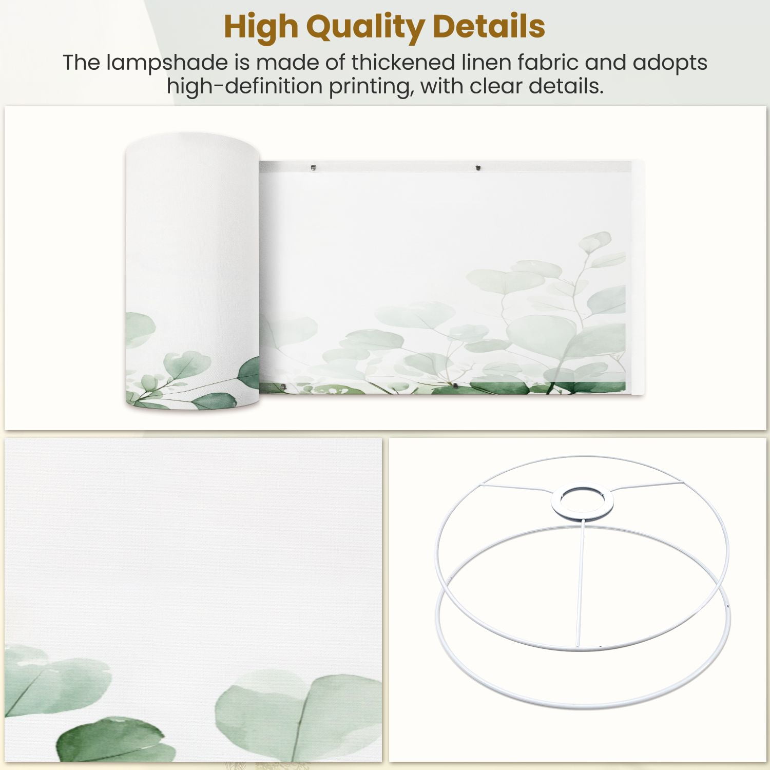 Linen Drum Lampshades Rustic sage green eucalyptus design Trendy floral design Natural 13"x13"x10" Light Shade for Table Lamps Floor Lamps Drum Lamp Shades Lampshade Replacement Assembly Required