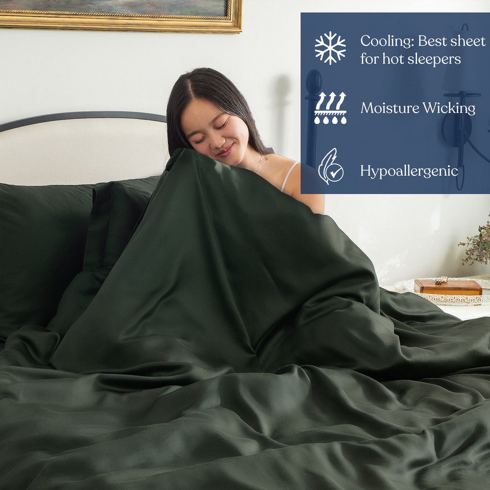 Delara 100% Eucalyptus TENCEL Lyocell Twin Fitted Sheet 39"x75", 17" Deep Pocket, Cooling, Silky Soft, Moisture-Wicking, Forest Green
