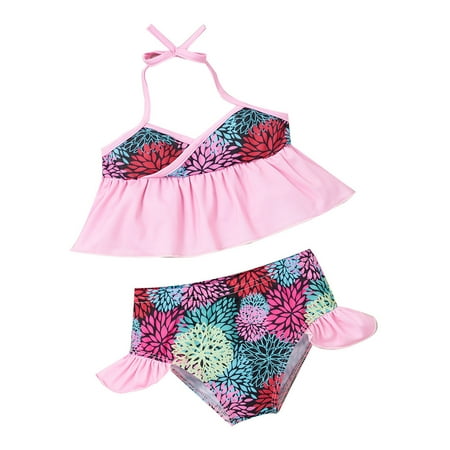 

YWDJ 2-7T Kids Swimsuit Girls Toddler Slip Floral Print Beach Two-Piece Swimwear Sets Multicolor 4