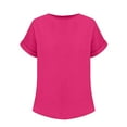 thumbnail image 3 of Women's Summer Solid Color Casual Loose Double-Wrinkle Round Neck Short-Sleeved T-Shirt | Yubnlvae | Women's Summer Solid Color Casual Loose Double Wrinkle Solid Color (Hot Pink | L), 3 of 5
