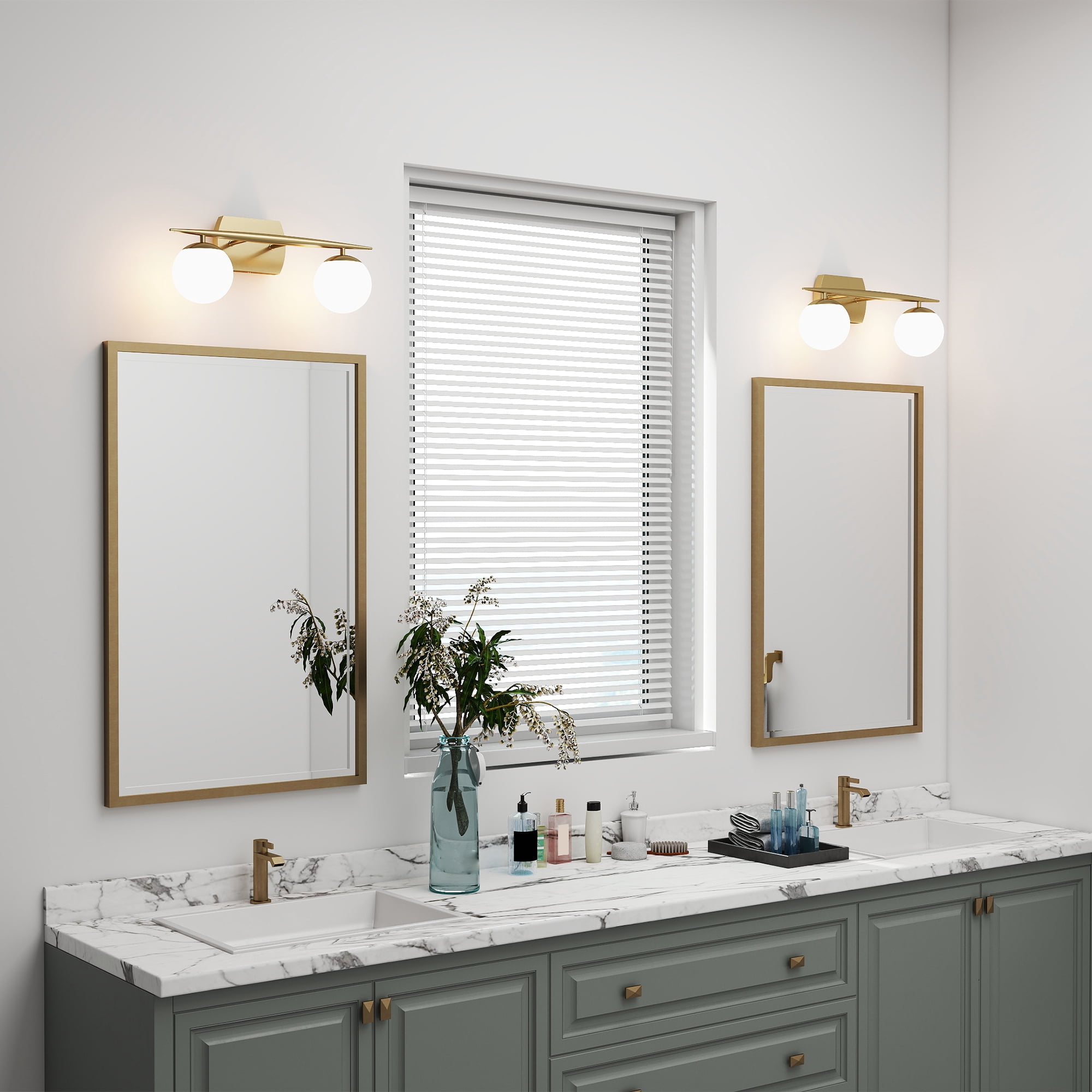 Black Vanity Lighting Fixtures, 2-Light 20 Inch Modern Bathroom Light with Milky White Frosted Glass Shades, Wall Lights for Bathroom, Bedroom, Living Room（G9 Bulb not Included）