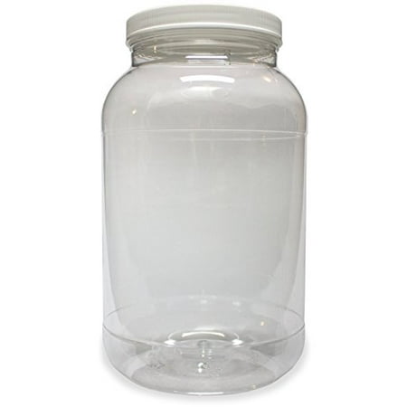 Gallon Jar With Plastic Lid 1 Gallon Plastic Jar, Wide Mouth, Clear, with Lined Fresh Seal Lid, Shatter-Proof Container Storage PET 1 BPA Free 4 Quart 128 oz ()