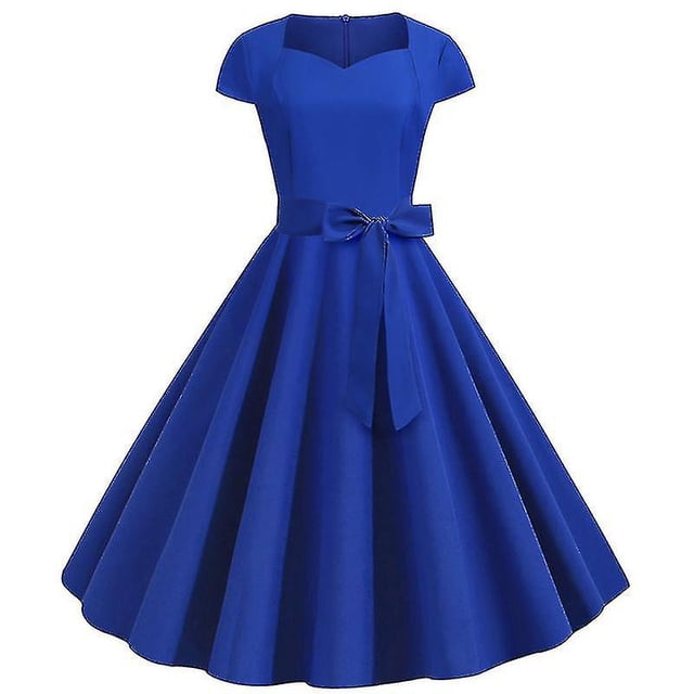 Vestido de cóctel de verano liso para mujer, vestido Hepburn vintage Rockabilly Swing