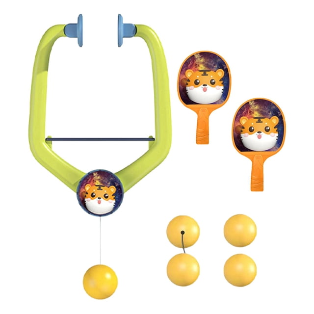 Entrenador de tenis de mesa colgante para interiores, juego de tenis de mesa colgante, práctica de coordinación ojo-mano, juego de paletas y pelotas Tiger Raquetas 4 Pelotas