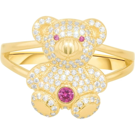 Floreo 10k Yellow Gold 15mm Teddy Bear CZ Double Shank Ring, Sizes 4 - 11