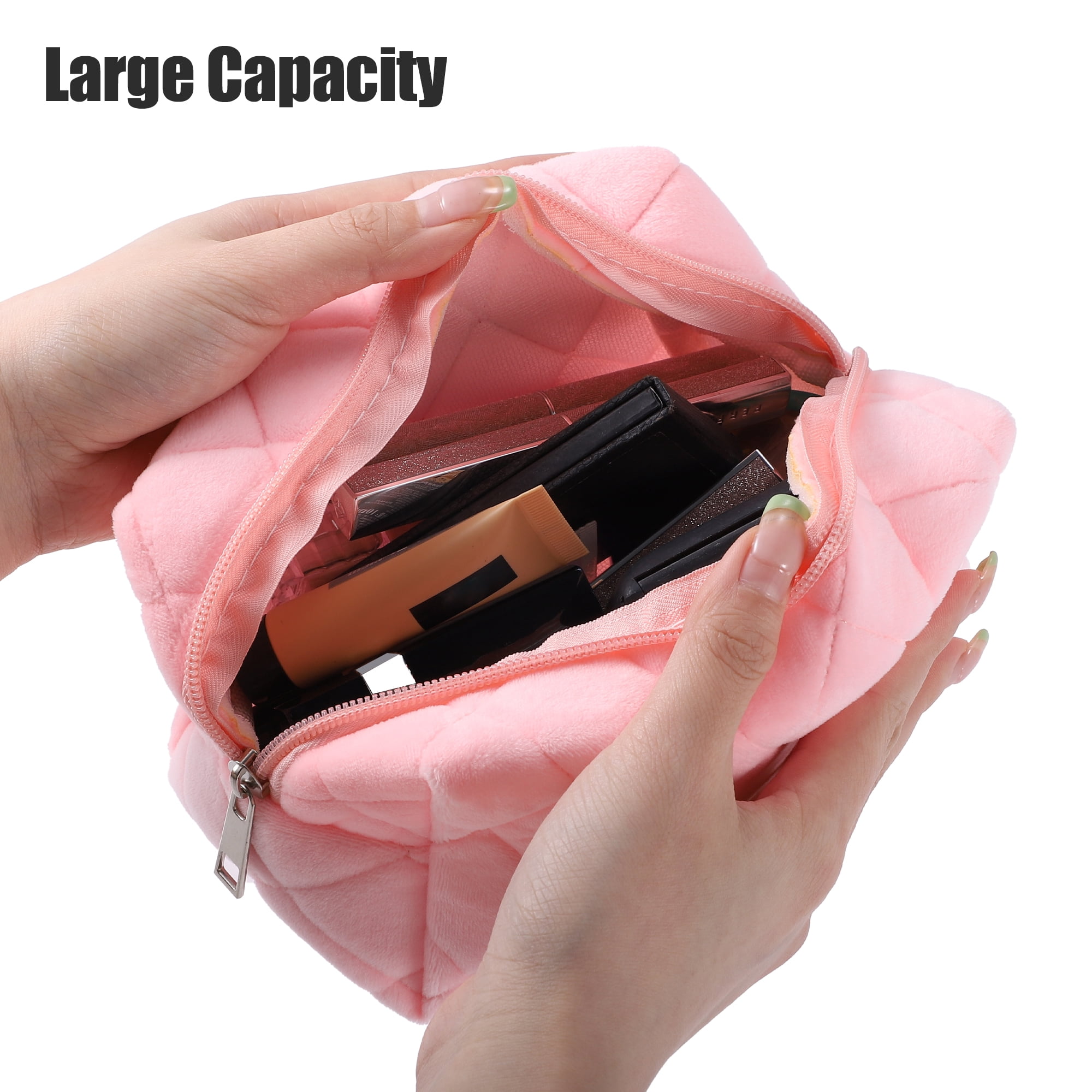 Unique Bargains 1Pc Soft Velet Durable Portable Travel Makeup Bag for Toiletry  Pink