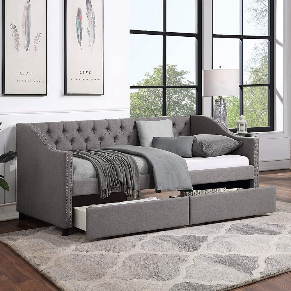 Twin Daybed with Drawers, Upholstered Daybed with Storage