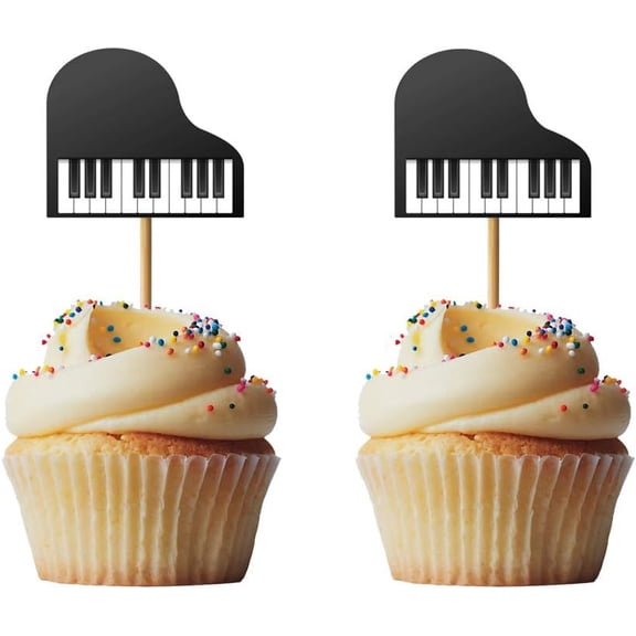 12pcs Black Piano Cupcake Toppers for Music Theme Party Birthday Party Wedding Party Decorations