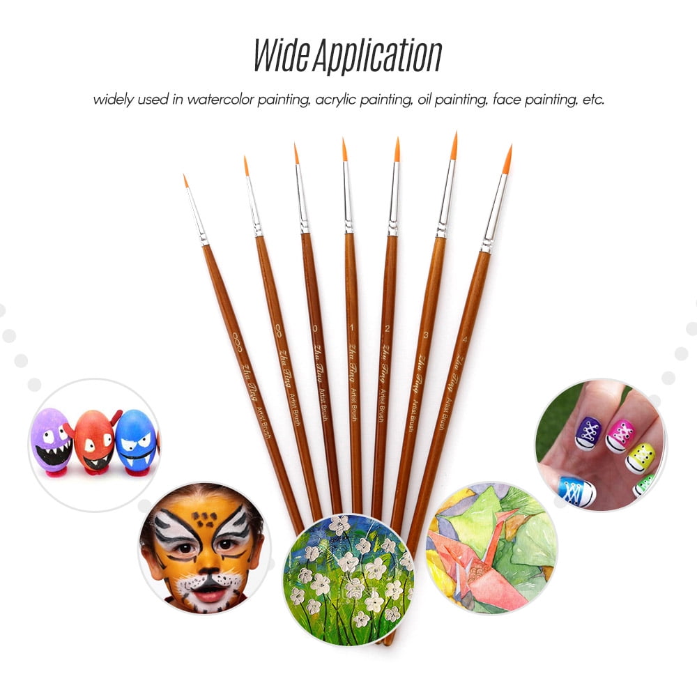 Paint Brush Set, Nylon Paint Brushes for Acrylic, Oil, Watercolor, 7 Brush Sizes