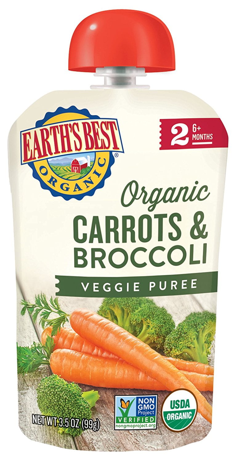 Earth's Best Organic Stage 2 Baby Food, Carrot & Broccoli, 3.5 oz Pouch