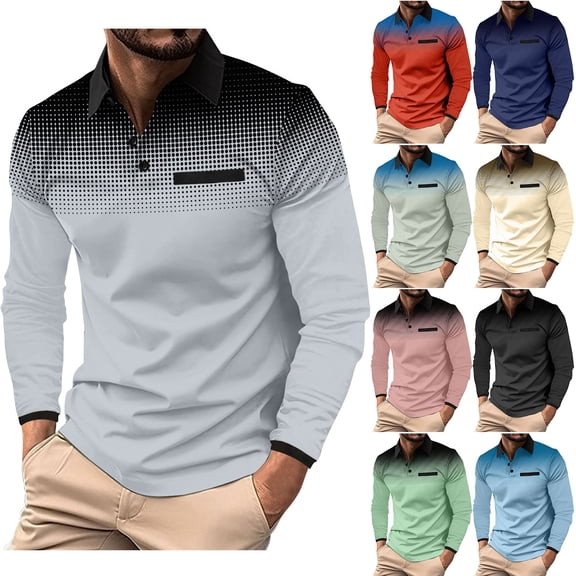 Miluxas Men's Polo Shirts Long Sleeve Casual Polo T-Shirts Color Block Slim Fit Golf Polo Shirt with Pocket Sky Blue