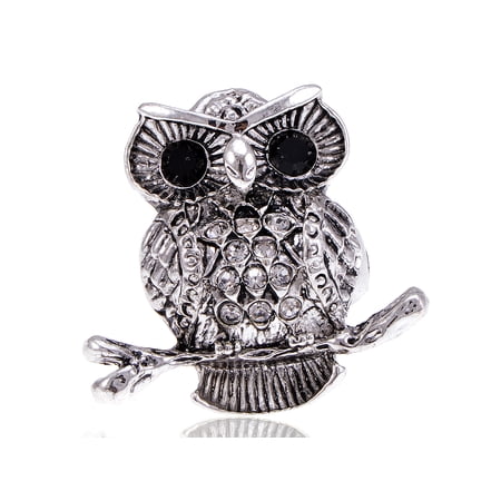 Alilang Silver Vintage Chubby Owl Crystal Rhinestone Adjustable Ring