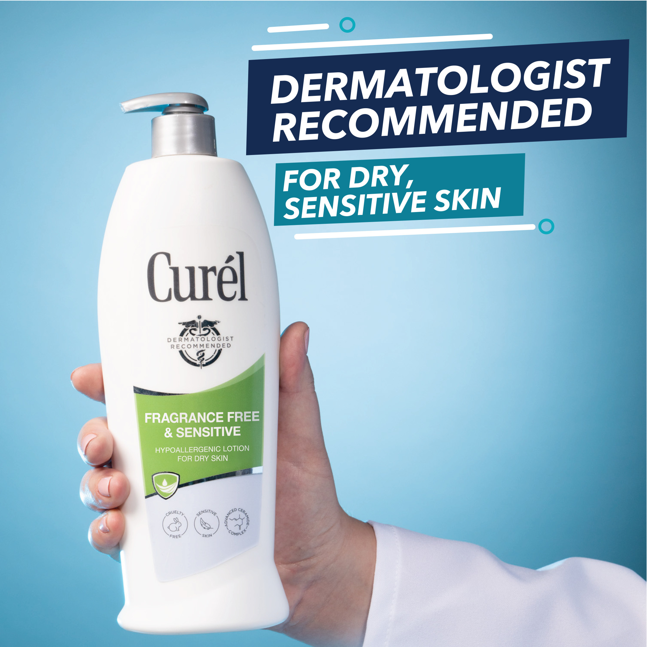 Curel Fragrance Free & Sensitive Lotion, Sensitive Skin Lotion for Dry Skin, Dermatologist Recommended, 20 Oz - image 2 of 9