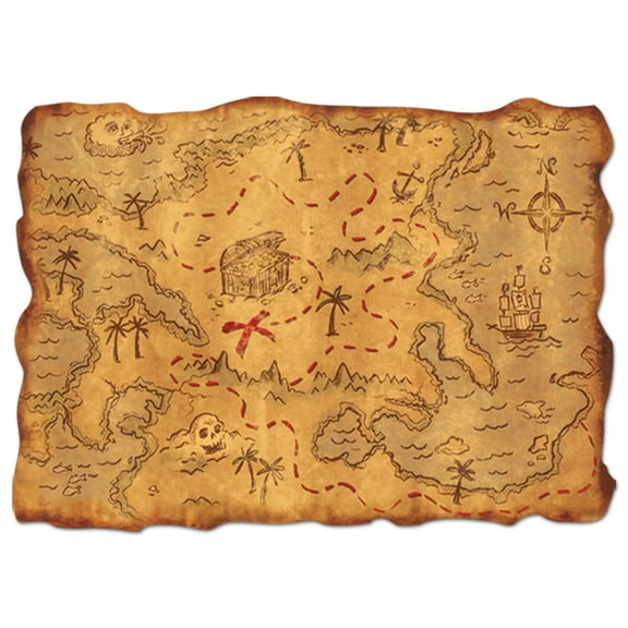 Beistle - Plastic Treasure Map - 12" x 18" - Pack of 12