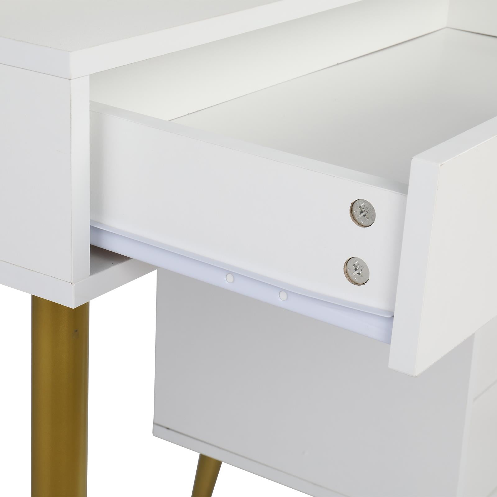 Ktaxon Vanity Table Set with Lighted Mirror, Makeup Table with 4 Drawers, Dressing Vanity Tables, Dresser Desk for Girls, Women, White