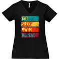 thumbnail image 3 of Inktastic Swimming Eat Sleep Swim Repeat Women's Plus Size V-Neck T-Shirt, 3 of 5