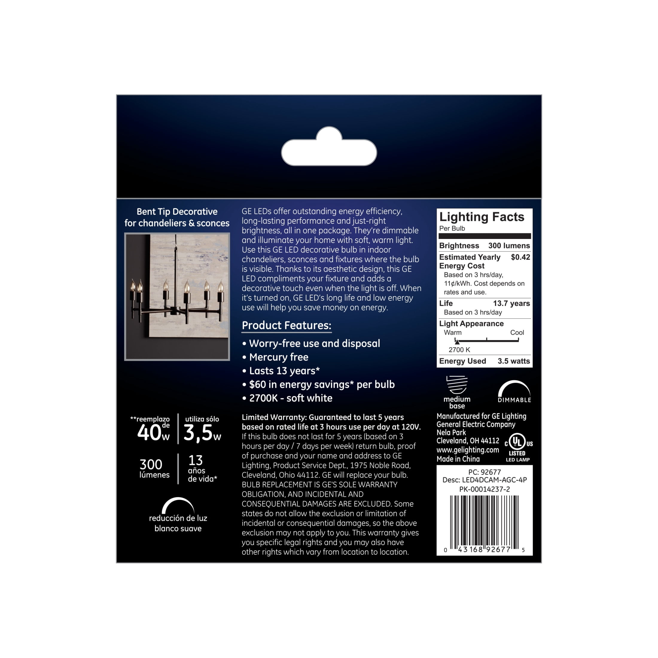 (8 pack) GE Classic LED 40 Watt Replacement, Soft White, CA11 Deco - Candle Bulbs (4 Pack)