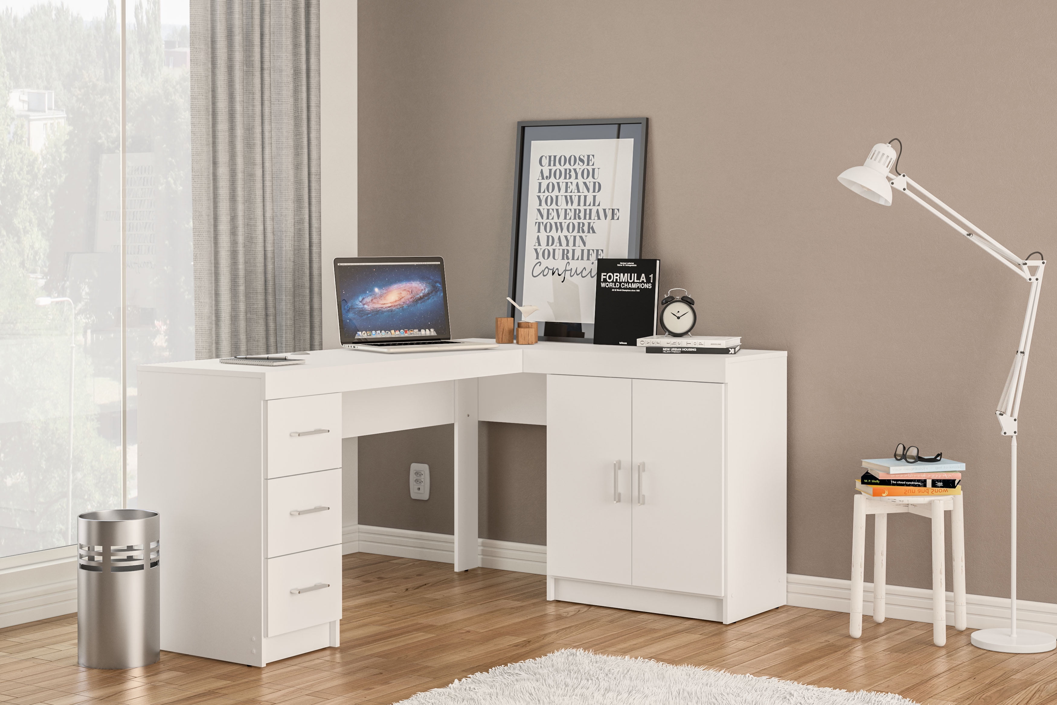 New - White L Shape Desk w/ Modesty Panel by Fursys – Nationwide Furniture  Liquidators