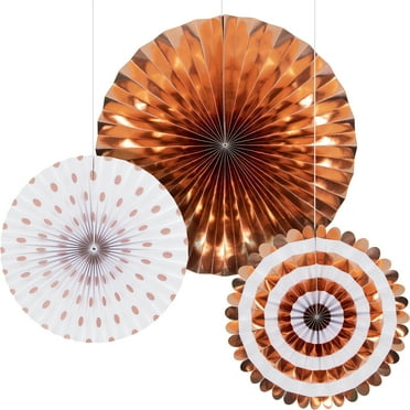 Rose Gold and White Paper Foil Fans Party Decoration, 3 Count by Way to Celebrate