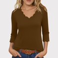 thumbnail image 2 of Otntypg Womens 3/4 Sleeve Tops Plus Size Casual Scalloped V Neck Tunic T-Shirts Loose Oversized Dressy Basic Pullover Blouse Trendy 2025 Fall Outfit Clothes Coffee#01 L, 2 of 8
