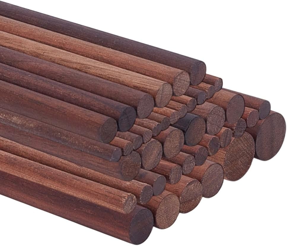 30Pcs Walnut Wooden Dowel Rods 6 Inch Long Walnut Wood Round Rods 6mm Brown Wooden Dowel Sticks for Crafts Unfinished Wood Round Sticks