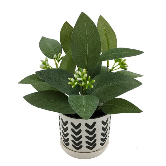 Mainstays 8 in Artificial Green Plant in Chevron Patten Ceramic Pot, Indoor Use