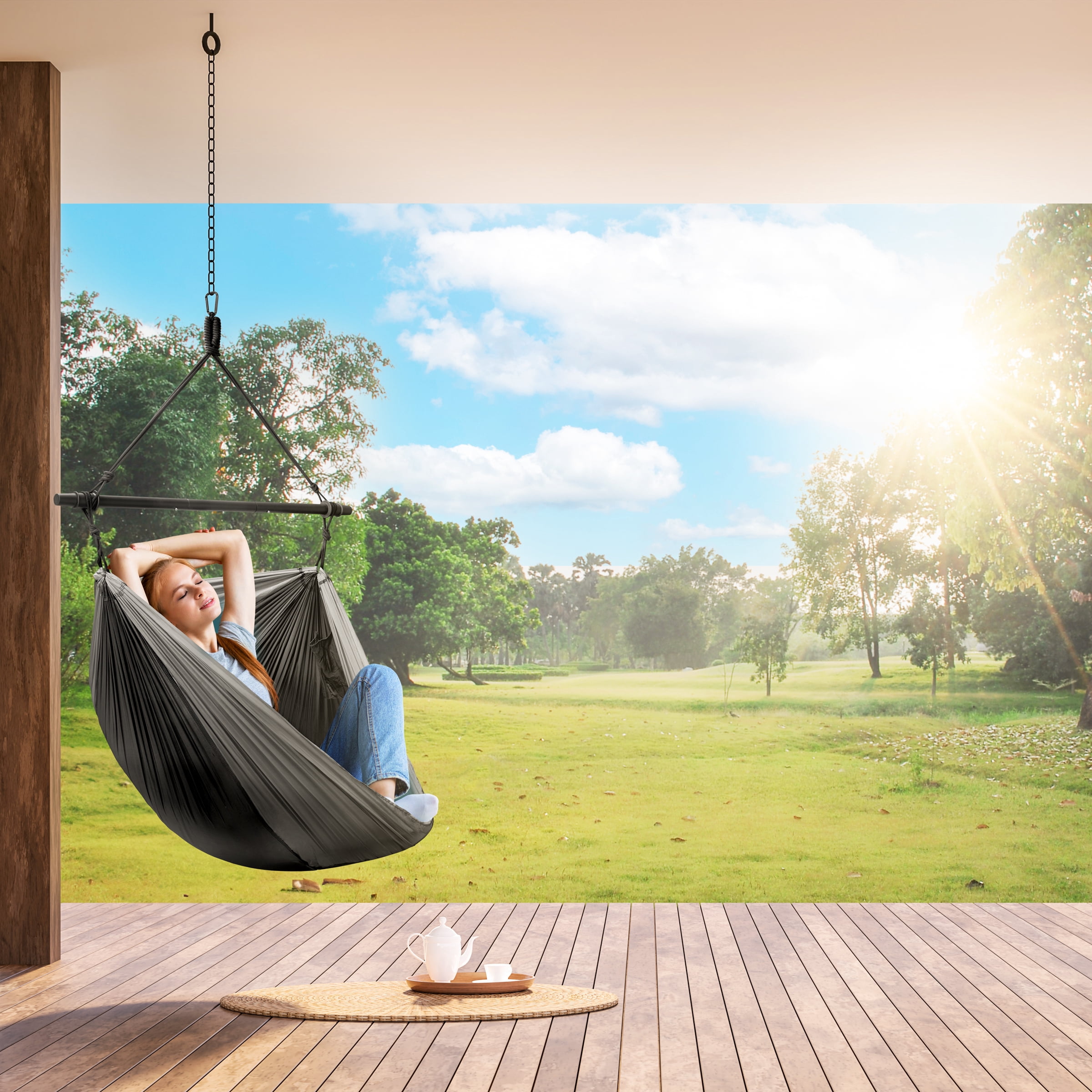Sorbus Portable Hanging Camp Chair, Lightweight Foldable Outdoor Swing Seat, Black