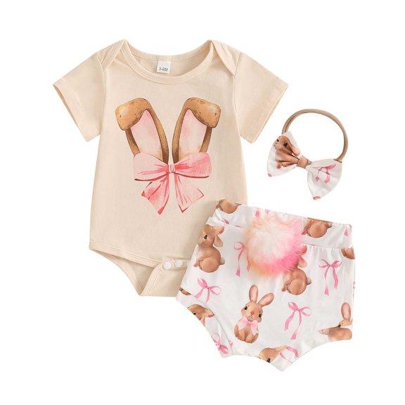 Shadoumai Baby Girl Easter Outfit 2t Rabbit Tops Egg Easter's Day Round Neck T Shirt Tops and Shorts Children 2 Piece Outfits