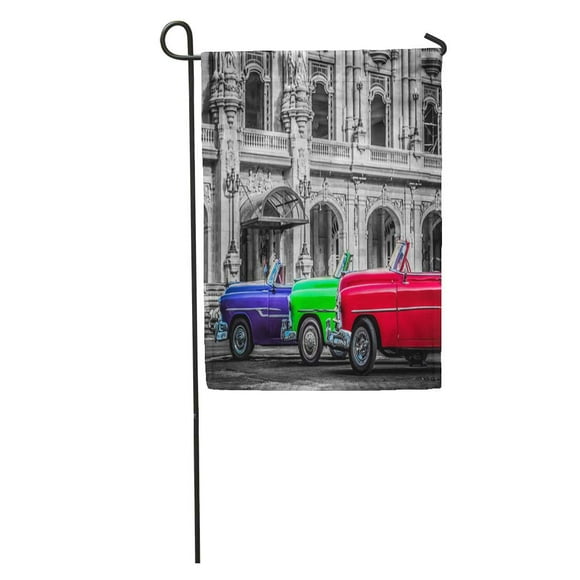 NUDECOR Santa Clara Cuba June 23 HDR Streetlife American Cabriolet Classic Garden Flag Decorative Flag House Banner 12x18 inch