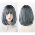 thumbnail image 2 of Wig Female Short Hair Comics Bangs Clavicle Hair Lisa Same Style Wig Shoulder Shoulder Wig Set Cyan(Black On The Head), 2 of 8