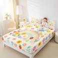 thumbnail image 3 of Manfei Boho Rainbow Queen Sheets, Strawberry Floral Queen Sheet Sets, Cream Pink, 4-Piece, 1 Flat Sheet, 1 Fitted Sheet and 2 Pillowcases, 3 of 6