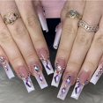 thumbnail image 1 of 24Pcs Extra Long Press on Nails Fake Nails WAFOLOZE Nails Press ons, False Nails with Rhinestones Designs French Tip Acrylic Artificial Nails Glossy Stick on Nails for Women, 1 of 1