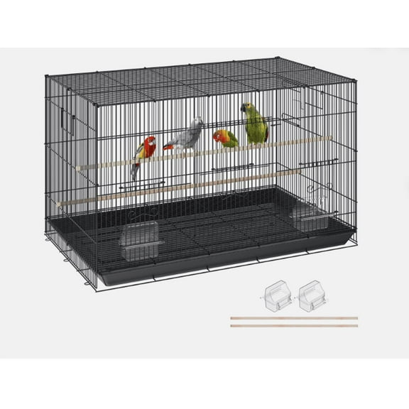 REKHH 30-inch Flight Bird Cage, Stackable Divided Small Parakeet Cage for Parrots Canaries Cockatiels Lovebirds Finches Budgies Conures Macaws Pet Travel Birdcage with Handle and Perches