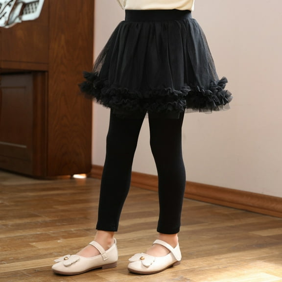 Gyratedream Kids Girls Footless Leggings With Ruffle Tulle Tutu Skirts Pants Little Girls Leggings Stretchy Trousers For Girls 3-12 Years