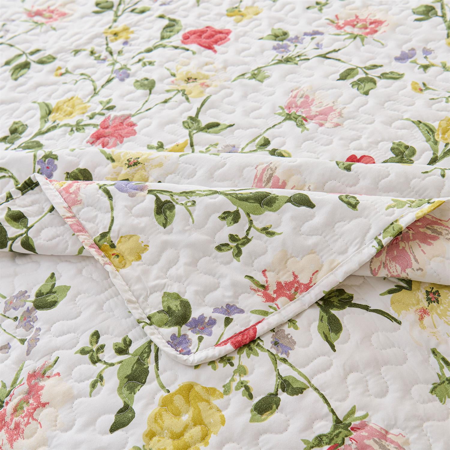 3 Piece Floral Quilt Sets Queen Size, Soft Lightweight Microfiber Bedspreads Reversible Coverlet