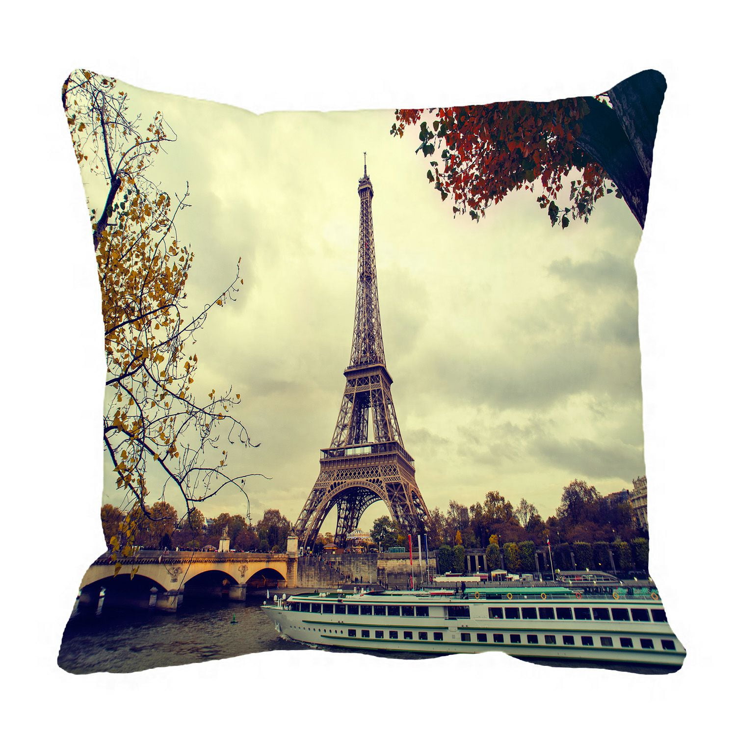 PHFZK Paris Eiffel Tower Pillow Case, Paris Landmark City of Love Maple