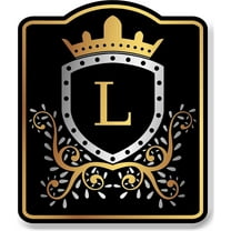 Letter L Initial Fancy Gold Crown BLACK Aluminum Composite Sign 20''x24''