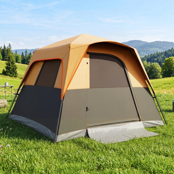 Orange 6 Person Outdoor Camping Tent, Blackout Cabin Tent, Easy Setup, Rainfly, Carrying Bag
