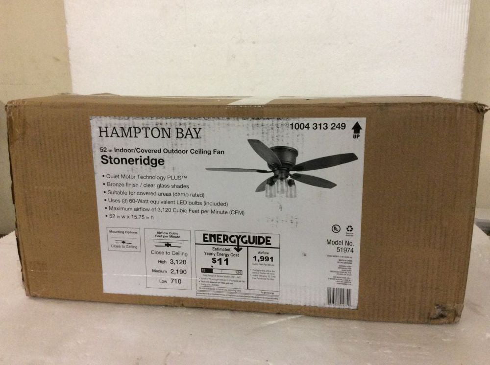 LED In/Outdoor Bronze Hugger Ceiling Fan Light Kit Hampton Bay Stoneridge 52 in 