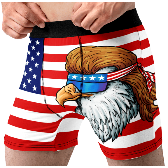 Funny Boxer Briefs for Men American Flag Bald Eagle Mullet Underwear