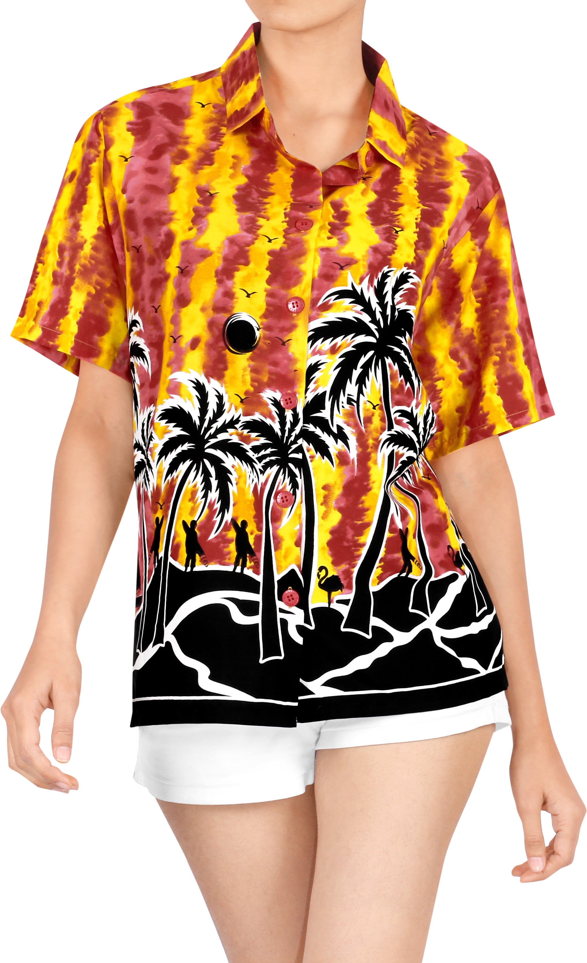 LA LEELA Women's Button Up Relaxed Hawaiian Beach Shirt Floral Print Short Sleeves Collared Summer Tops Blue_X78 Small 