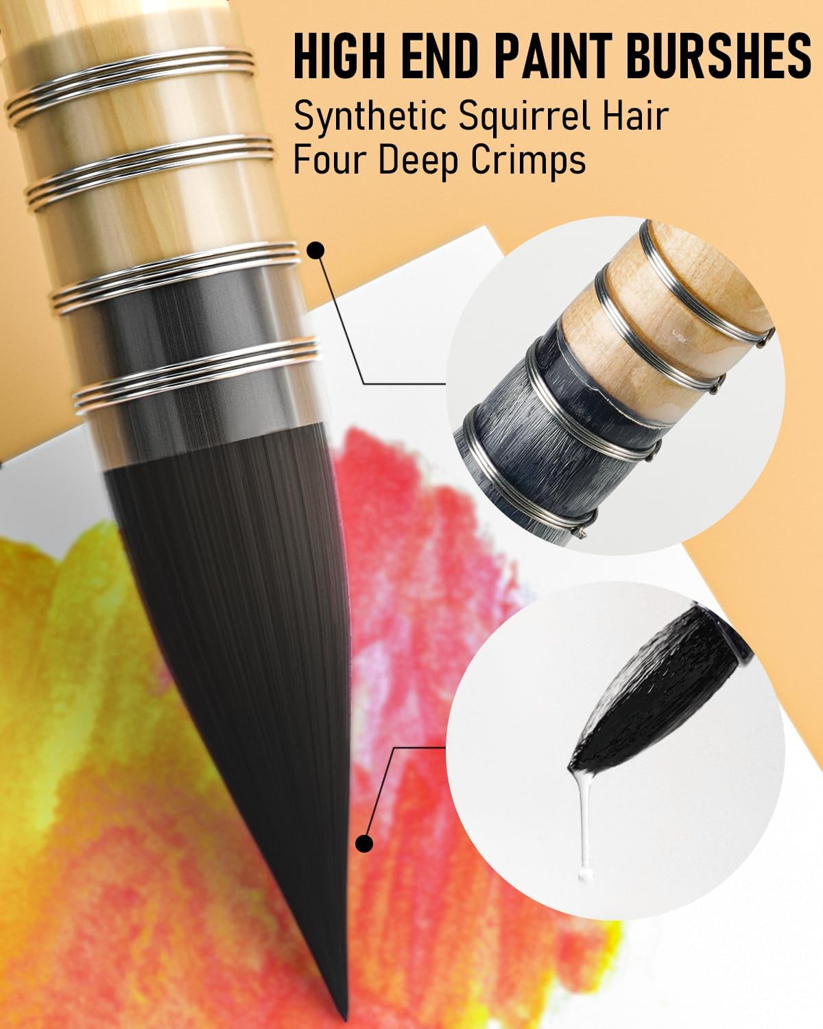 Nicpro Professional Watercolor Paint Brushes with Nylon Bag, 9 Pcs Mop Paintbrush, Round Synthetic Squirrel Hair, Bulk Paint Brushes for Watercolor Painting, Gouache, Acrylic, Oil, Wood Color