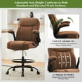 thumbnail image 6 of HYSpacerX Tall Drafting Office Chair, Ergonomic Faux Leather High Computer Chair with Adjustable Height & Flip-Up Armrest, Heavy Duty Counter Height Stool for Sit Stand Desk, Brown, 6 of 8