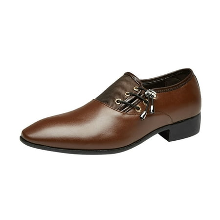 Xfvqtps Mens Dress Shoes British Style Splicing Together Pointy Toe Lace up Soft Sole Breathable Comfortable Fashion Classic Formal Business Casual Leather Shoes Brown