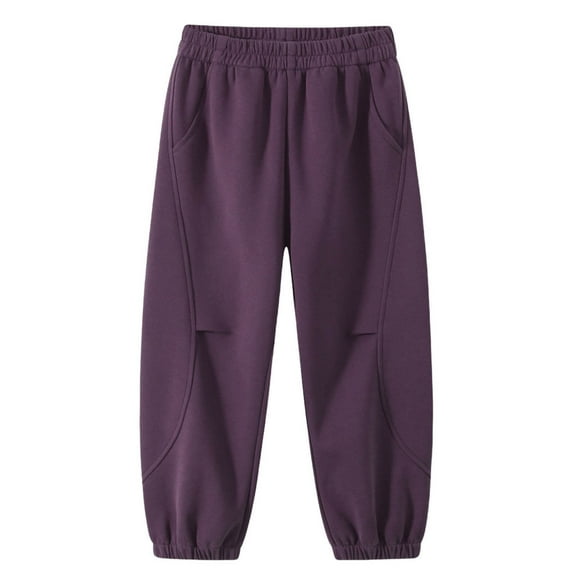 Boy Girl Winter Clothes Cotton Fleece Elastic Waisted Casual Warm Joggers with Pockets Loose Sweatpants for Kids (14-15 Years, Purple)