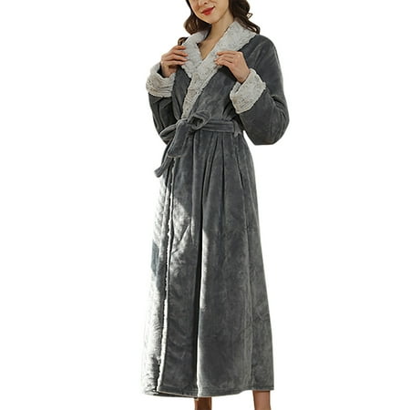 

Women Mens Winter Long Plush Robe with Belt V Neck Long Sleeve Fuzzy Warm Fleece Bathrobe Soft Sleepwear Nightgowns