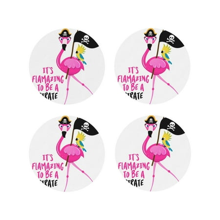 

Junzan It S Flamazing To Be A Pirate Print Coasters for Drinks - Leather Coasters Set of 4 for Coffee Table for Housewarming/Kitchen/Bar/Decor-Round Shape