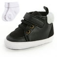 thumbnail image 2 of 0-18M Baby Boys Girls PU Leather Ankle High Sneakers with Socks Newborn Soft Sole Prewalker Shoes, 2 of 5